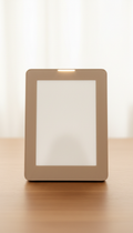 AI digital photo frame in warm taupe finish