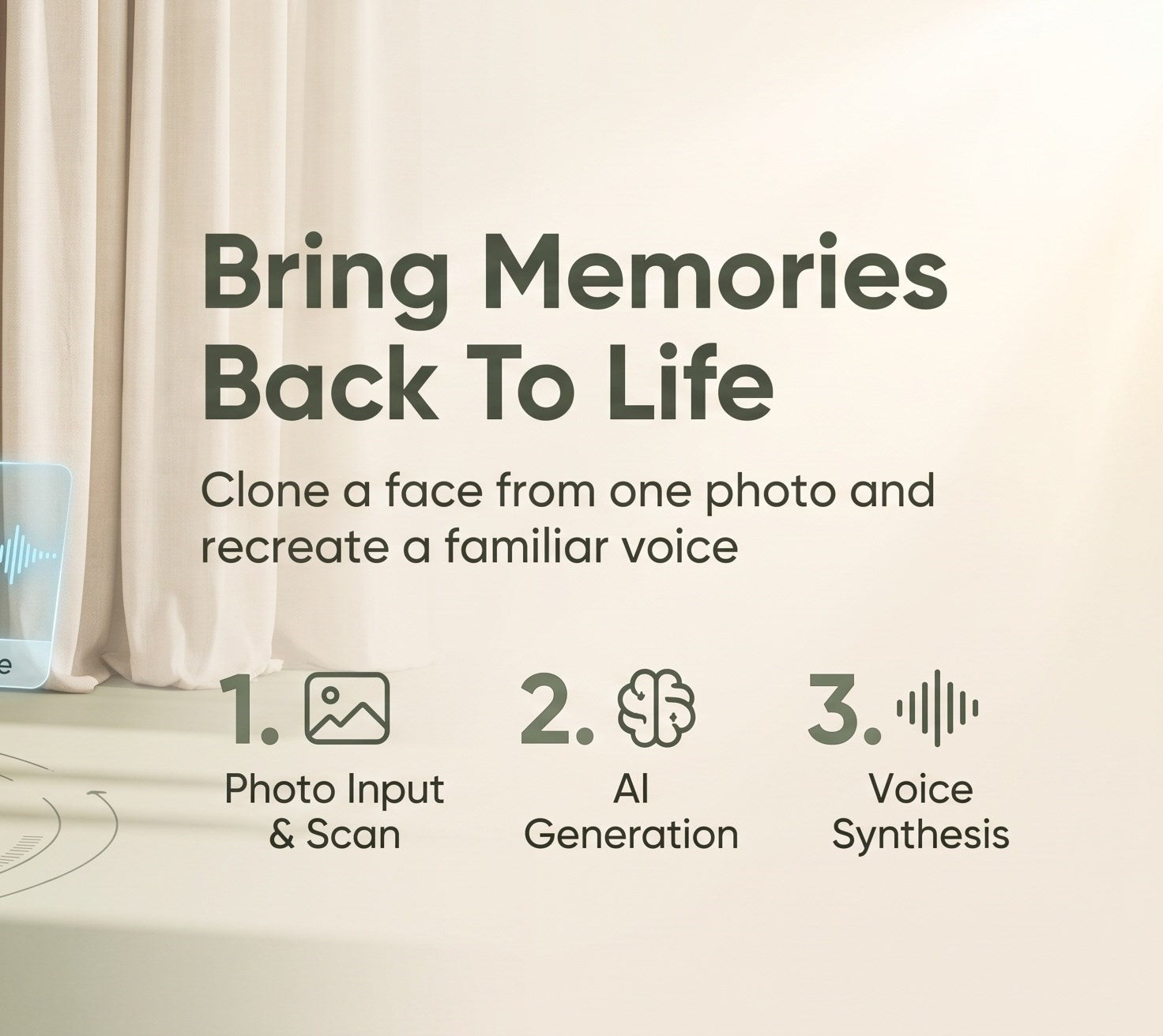 Photo input, AI generation, and voice synthesis process